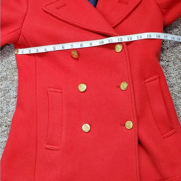 J. Crew Poppy Red Wool Stadium Cloth Nello Gori Double Breasted Pea Coat - Picture 4 of 7